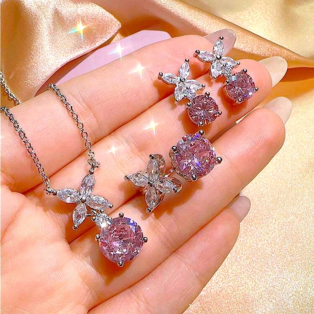 Elegant Pink and Silver Jewelry Set